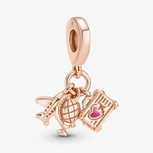Pandora Airplane, Globe & Suitcase Triple Dangle Charm
